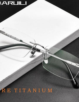 Ultra-light Luxury Pure Titanium Eyewear Retro Fashion Optical Prescription Men's Rimless Glasses Frame
