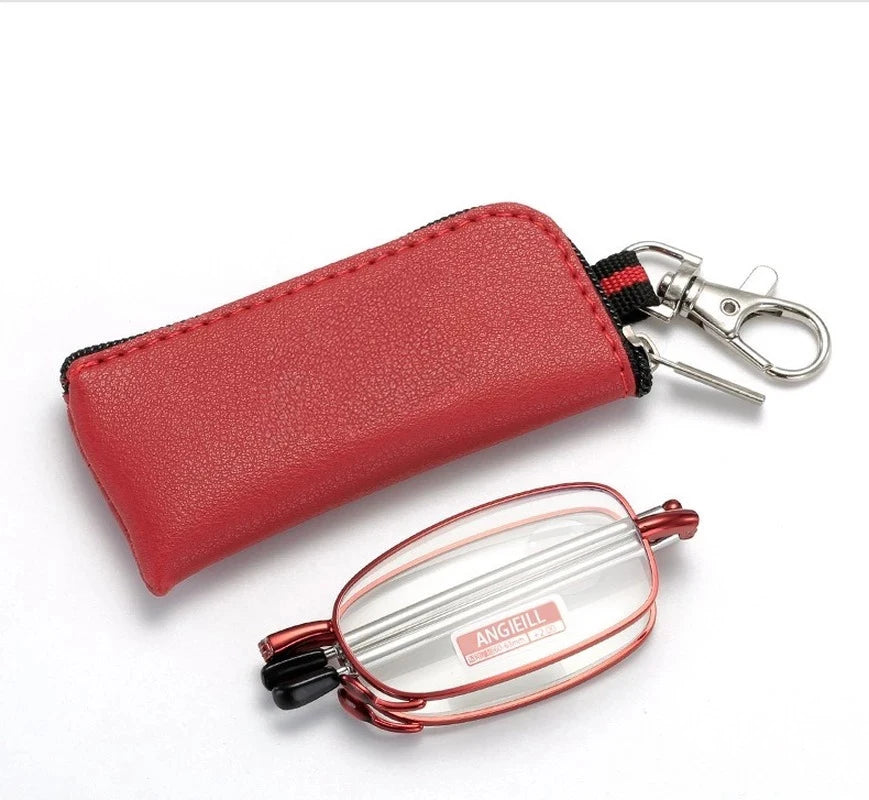 Mini Folding Reading Glasses with Round Frame and Portable Case
