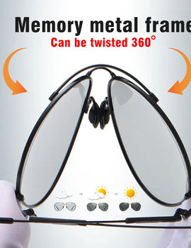 Photochromic Polarized Driving Sunglasses for Men Memory Metal Frame Anti Glare