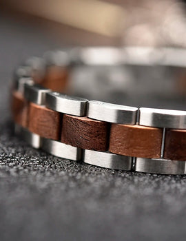 Bracelet Metal Stainless Steel Wood Strap Jewelry