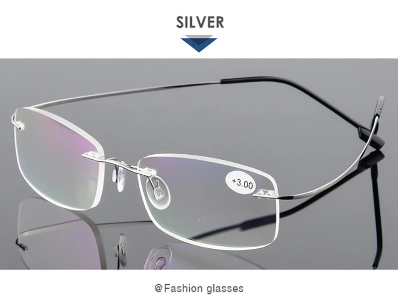 Rimless Square Reading Glasses with Lightweight Alloy Frame