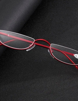 Cat Eye Reading Glasses Metal Half Frame Presbyopia Glasses Ultra-Light Small Rimless Hyperopia Spectacles Readers +2