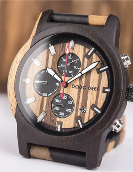 Watches Creative Business Quartz Clock Wood Timepieces Chronograph Date Week Display