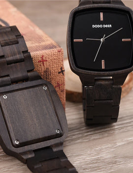 Watch Ebony Wood Timepieces Japan Movement Quartz Wristwatches Man Square Dial in Wooden Box