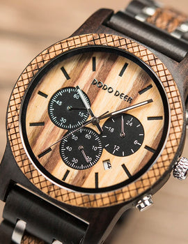 Watches Japanese Quartz Wooden Wristwatch Chronograph Top Brand Luxury Stopwatch Auto Date