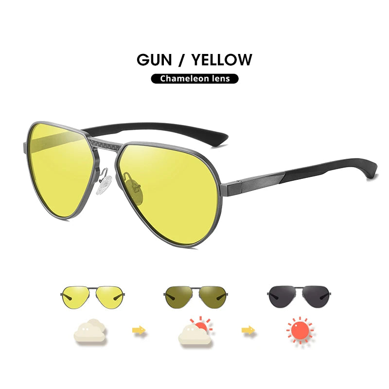 Photochromic Polarized Day Night Vision Driving Sunglasses UV400 Pilot Glasses for Men Women