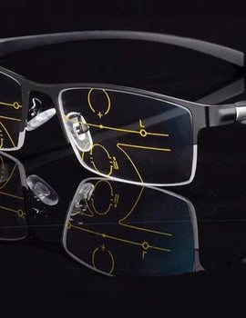 Multifocal Reading Glasses Half Frame Men Metal Progressive Bifocal Anti Blue Ray Presbyopia Eyewear 1.0 2.0 3.0