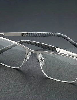 Reading Glasses Men Anti-blue Light Metal Half Frame Presbyopia Eyeglasses Frame Men‘s Bussiness Computer Eyewear +2