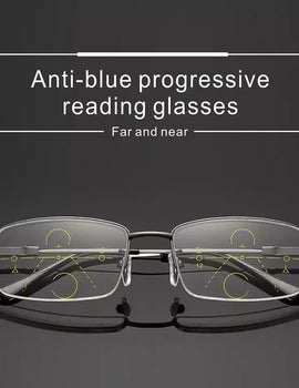 Titanium Alloy Multifocal Reading Glasses Progressive Half Frame Prescription Eyeglasses Anti-Blue Glass Frame Men +4