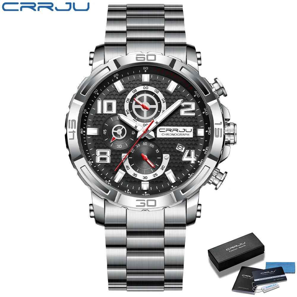 Men Watches Big Dial Waterproof Stainless Steel with Luminous handsDate Sport Chronograph Watches Relogio Masculino