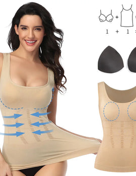Shapewear Tank Top Seamless Slimming Underwear Tummy Control Camisole with Removable Pads Body Shaping Compression Vest