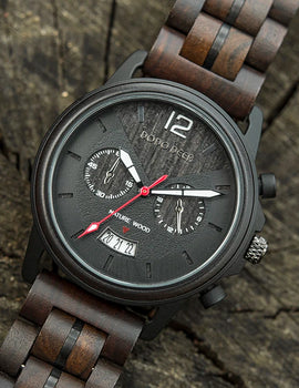 Watches Fashion Classic Ebony Wooden Quartz Wristwatch Auto Date Calendar