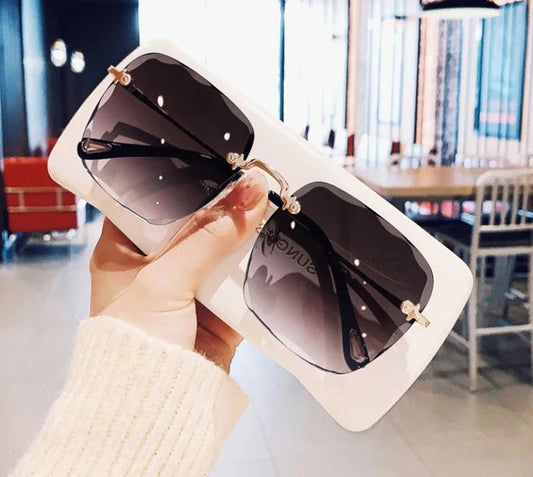 Refined Rimless Cut Square Sunglasses For Women Fashion Personality Two-Color Sunglasses