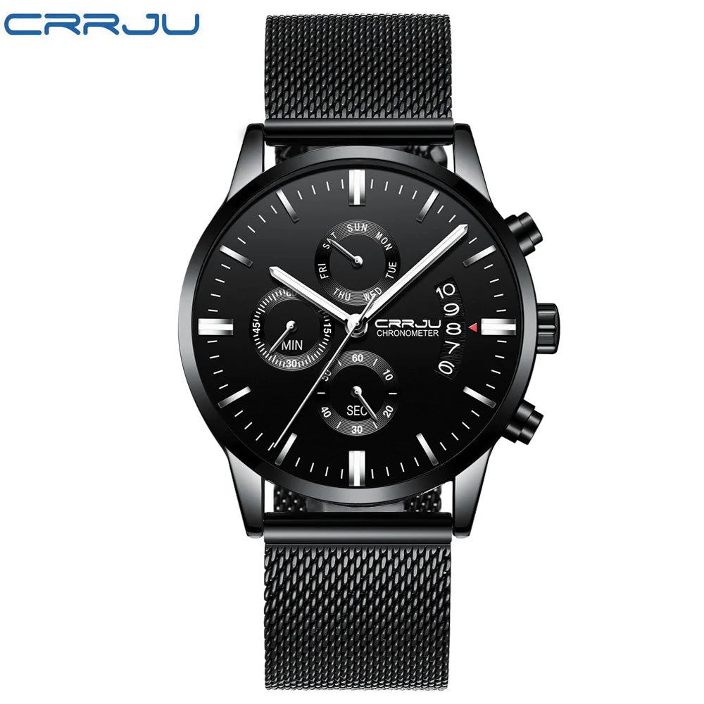 Men's Calander Waterproof Sport WristWatch with Milan strap Army Chronograph Quartz Heavy Watches Fashion male Clock