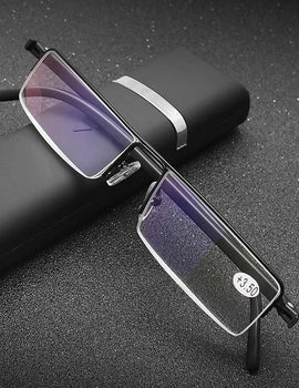 Anti Blue Light Reading Glasses Men Women Black Glasses Alloy Frame Eyeglasses With Case Diopter +1.5+2