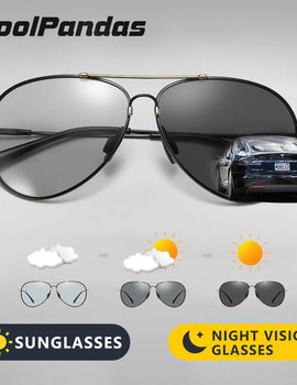 Photochromic Polarized Driving Sunglasses for Men Memory Metal Frame Anti Glare