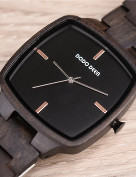 Watch Ebony Wood Timepieces Japan Movement Quartz Wristwatches Man Square Dial in Wooden Box