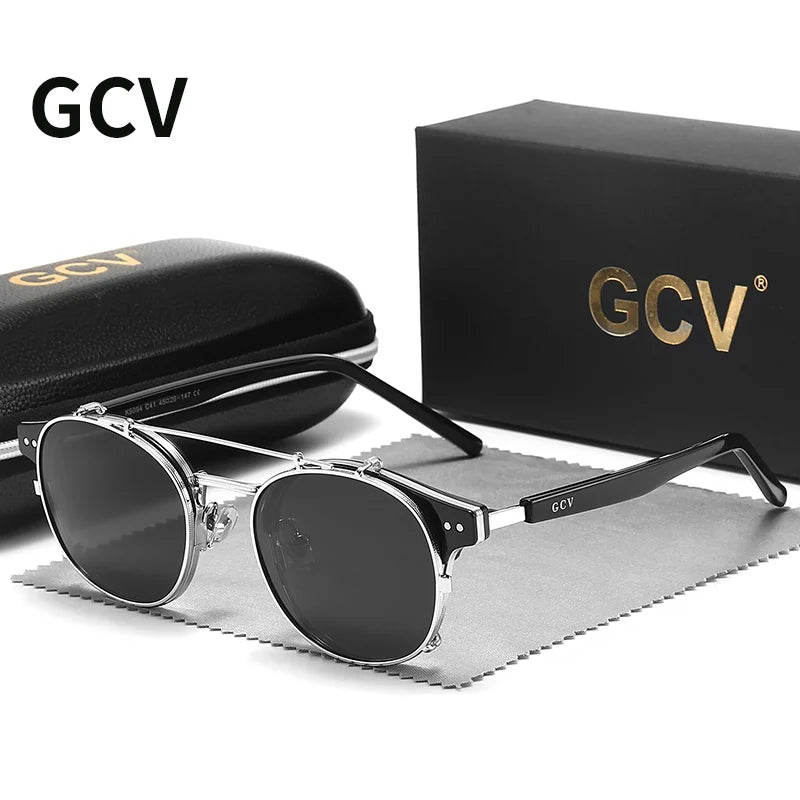 Double Layer Removable Lens Polarized UV400 Gothic Retro Steampunk Sunglasses for Men Women