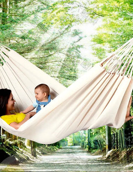 White Canvas Hammock Outdoor Camping Swing Seaside Leisure Travel Garden Decoration for 2 People