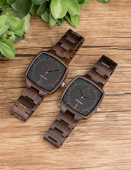 Quartz Watches Unisex Lover's Fashion Wristwatch Male With Ebony Wood