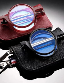 Round Fashion Foldable Reading Glasses Blue Light Blocking Eyeglasses Men with Case 1.0 2.0
