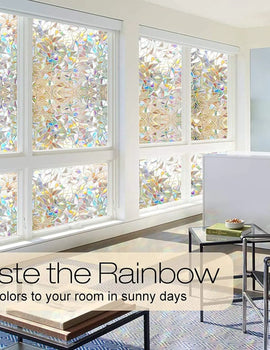 Window Privacy Film Rainbow Window Clings 3D Decorative Vinyl Stained Glass Window Decal Static Cling Sticker Non-Adhesive