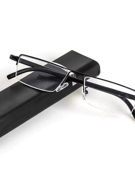 Anti Blue Light Reading Glasses Men Women Black Glasses Alloy Frame Eyeglasses With Case Diopter +1.5+2