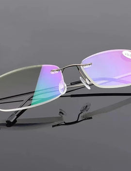 Memory Titanium Rimless Reading Glasses Fashion Blue Anti-Light Glasses Men Square Farsight Glasses For Women +3+3.5