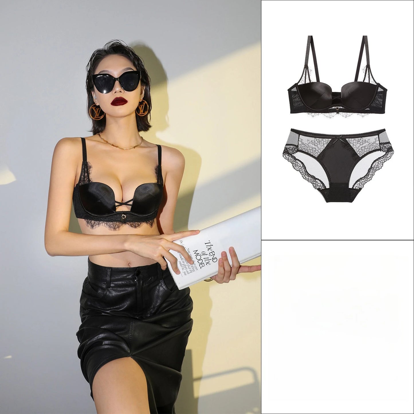 Womens Leopard Print Lace Push Up Bra and Brief Set