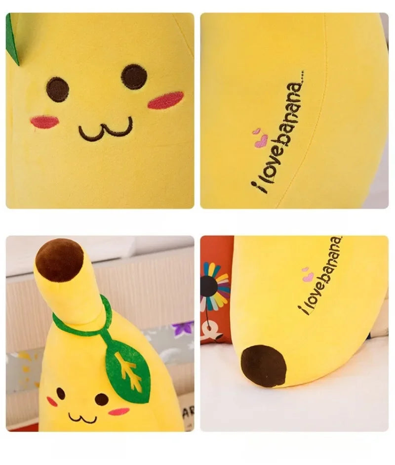 Cute Long Strip Banana Stuffed Body Pillow Cartoon Expression Plush Cushion Sofa Bedroom Bananas Throw Pillow Home Decoration
