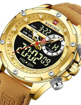 Men Casual Sports Chronograph Alarm Quartz Wrist Watch Leather Waterproof Clock