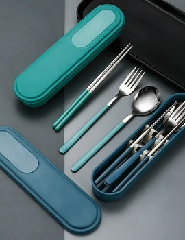 Portable Stainless Steel Cutlery Set with Storage Box, 304 Steel Fork Spoon, Travel Flatware for Student Outdoor, Dinnerware Set