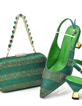 Matching Shoes and Bag for Women for Weddings Elegant Woman Heeled Shoes Medium Heel Shoes for Women Rhinestone Party Pumps