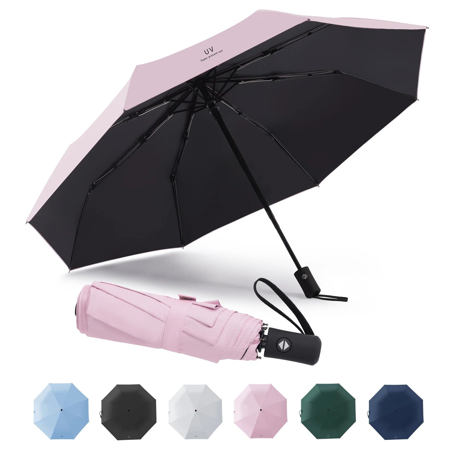 Compact Portable Folding Umbrella UV Protection Strong Wind Resistant Travel Rain Umbrella for Men and Women