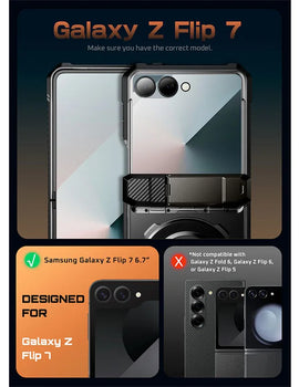 For Samsung Galaxy Z Flip 7 Case UB Grip Military-Grade Rugged Back Phone Case with Stand & Front Screen Protector
