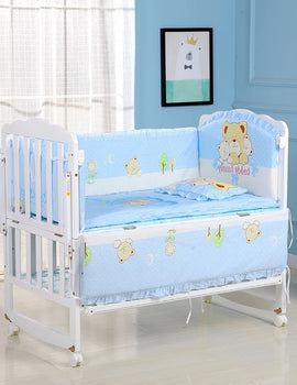 6-Pcs Cotton Nursery Crib Bedding Set – Unisex Set with 4 Bumpers, Mattress & Pillow