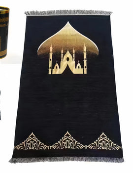 Lightweight Prayer Rug and Prayer Beads with Elegant Cylinder Gift Box Soft Sajadah Islamic Gifts Set Portable Prayers Mat Black