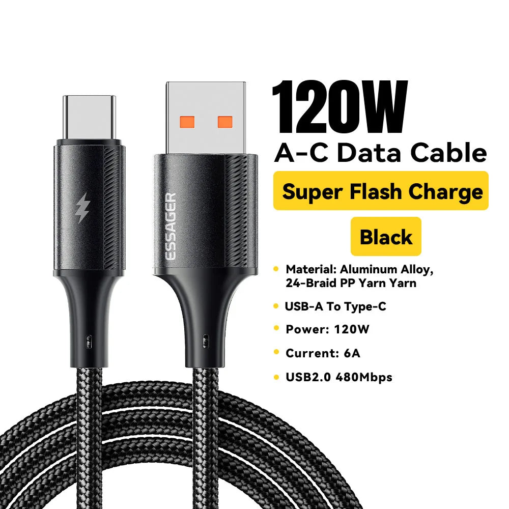 120W 6A USB Type-C Fast Charging Cable