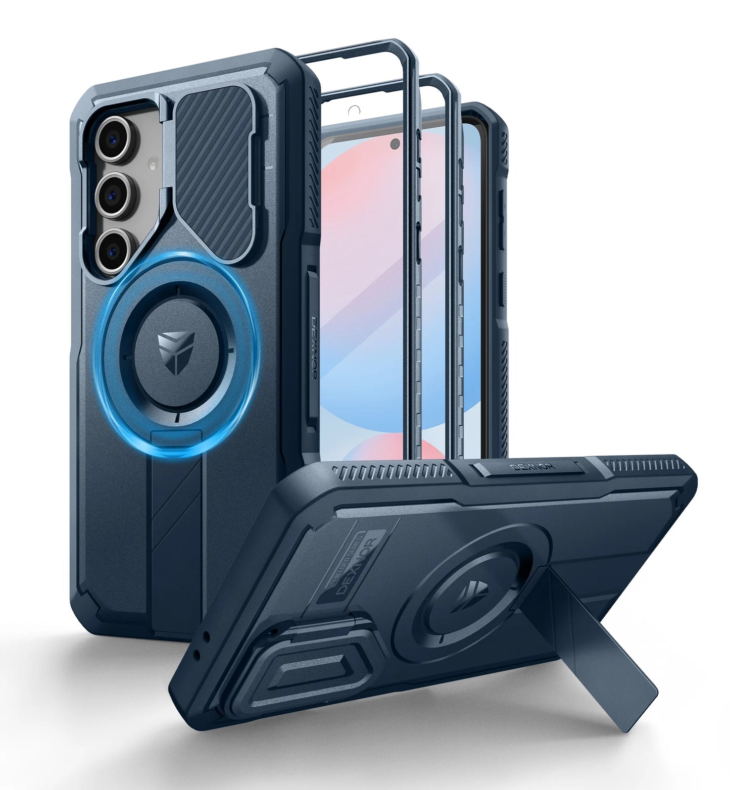 For Samsung Galaxy S24 FE Case with Camera Cover & Built-in Screen Protector Magnetic Rugged Shockproof Protective Cover Holder