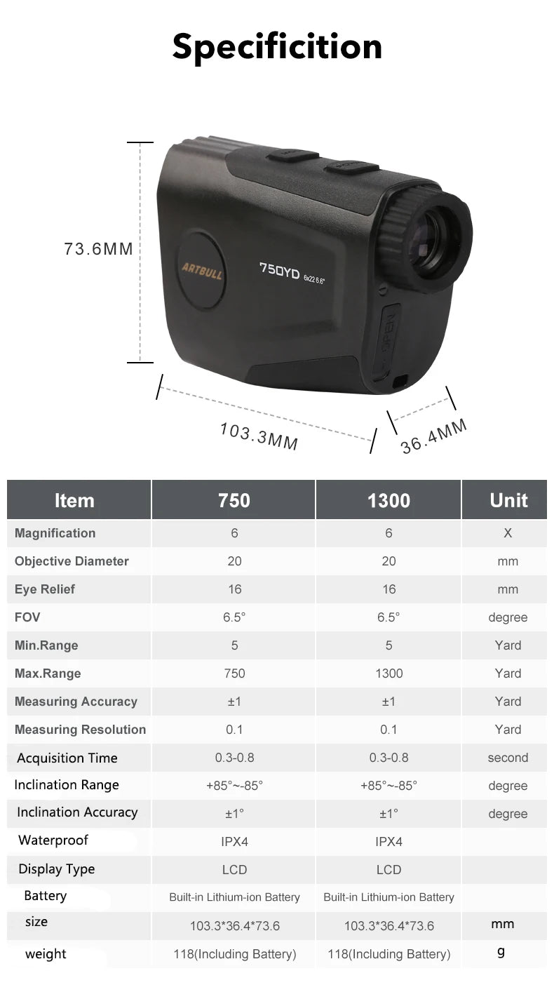 6X Rechargeable Golf Laser Rangefinder 750 Yard With Flag Lock