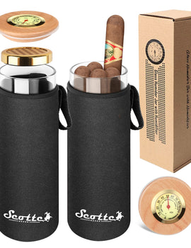 Scotte-Cigar Case Humidor Gift Box, Humidor, Humidor, Humidor, Hygrometer, humidifier Travel Cigar Tube for 4 to 5 Cigars