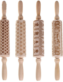Christmas 35x4.5cm Wooden Rolling Pins Rock Snowflake Elk Engraved Baking Cookies Rolling Pin for Cake Patterned Baking 3D Mold