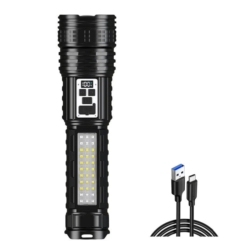 100000LM Dual Laser Flashlight White & Yellow Beam Rechargeable Zoom Tactical Torch with COB Side Light