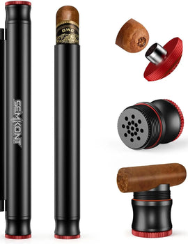 Travel Cigar Tube, Portable Aluminum Cigar Storage Tube Built in Humidifier, with Dual Cigar Punch Cigar Needle Cigar Holder