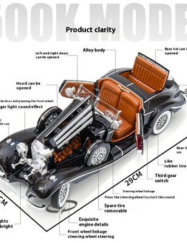 Diecast 1/18 1936 500K Classic Car Alloy Metal Model Sound And Light Toy Collect Display Ornament