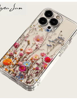 Transparent Flower Floral Phone Case For iPhone 16 15 13 14 12 11 Pro Max 15 16 Plus XR Max 12 13 Mini Clear Soft Funda Cover