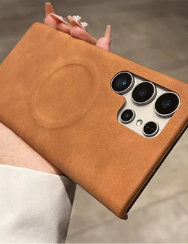 Luxury Leather For MagSafe Wireless Charging Phone Case For Samsung S23 S24 S25 Ultra Lambskin Solid Color Hard Cover