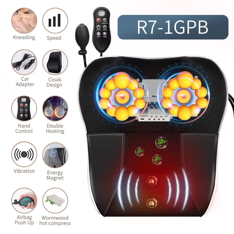 Electric Shiatsu Massage Pillow Neck Airbag Traction Body Massager Car with Heating and Vibration Function