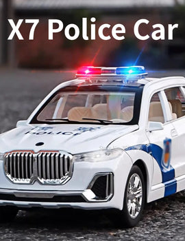1/24 Scale X7 Police Alloy Car Model Toy with Light Sound Effect Diecast Simulation Car Toys