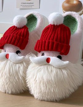 1 Pair Santa Claus Style Slippers, Indoor Warm Slippers, Winter Casual Slippers, Hand Washable, Christmas Gift, Unisex